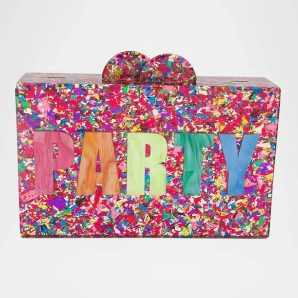 NEW NWT BARI LYNN PARTY ACRYLIC CLUTCH $90 RAINBOW CHAIN STRAP - Picture 2 of 5